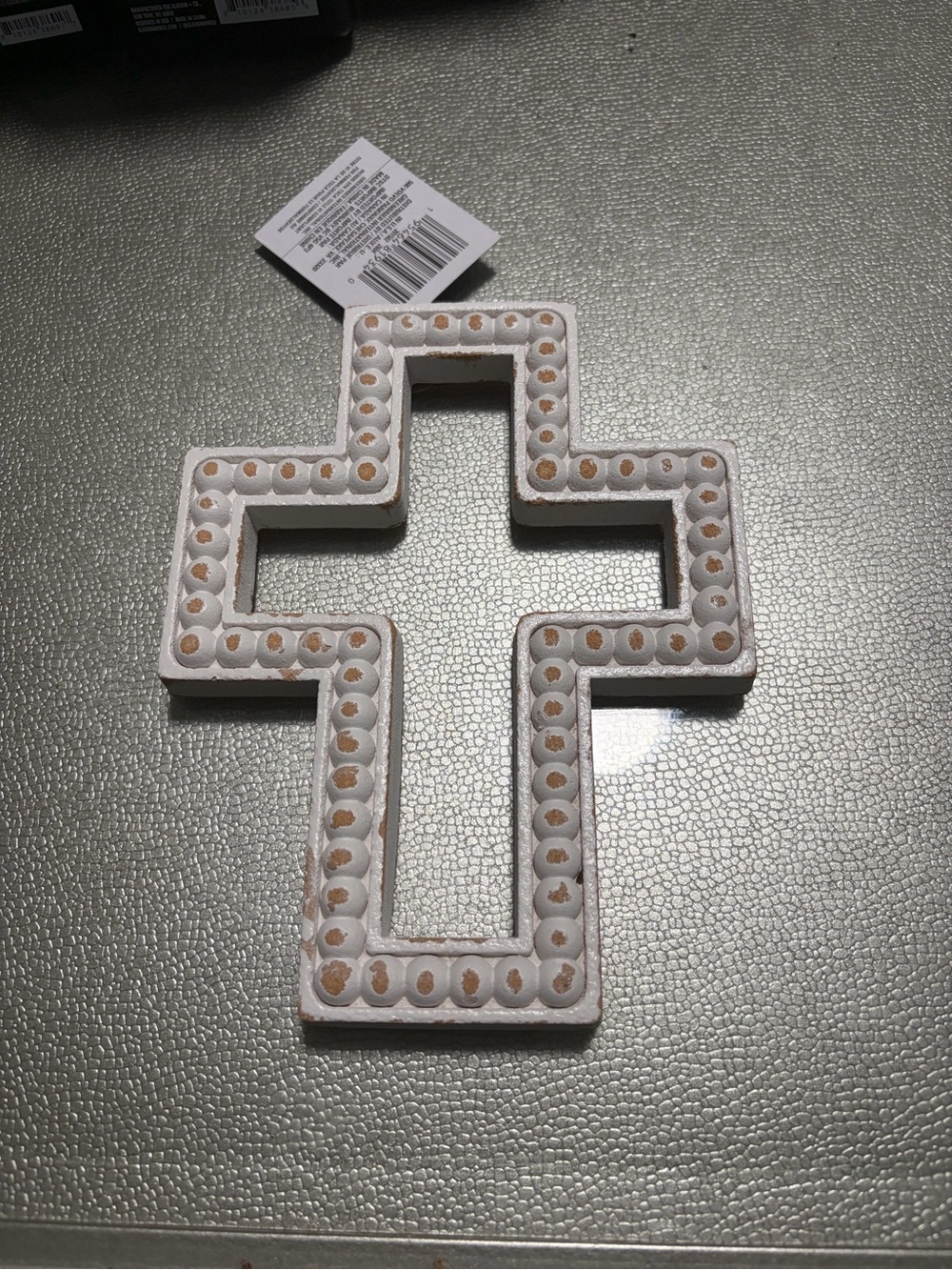 White Beaded Wood Cross Wall Art - Decorative Home Accent